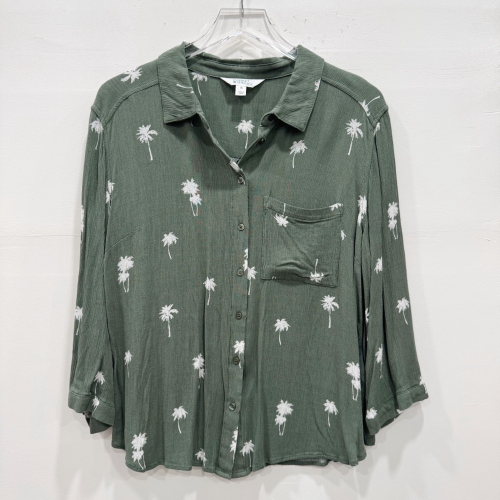 Market & Spruce Parker Button Down Shirt Green Palm Tree Print XL Lightweight